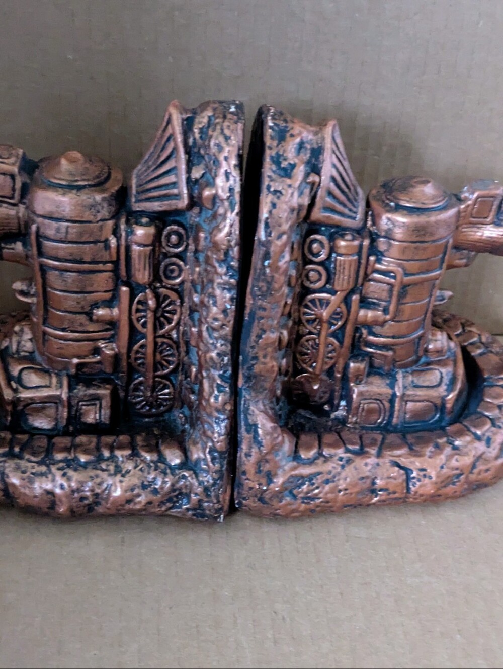 Bookends Trains Antique Style Bronze Color Handmade Ceramic Vintage